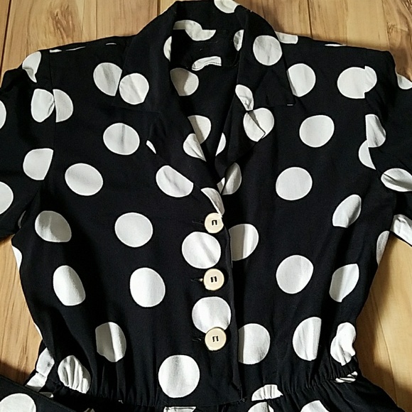Vintage 80s Polka Dot Pin Up Style Shirtwaist Dress Medium - Picture 3 of 7